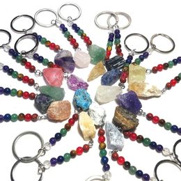 Mode rugueux pierre brute porte-clés 7 couleurs Chakra perles chaîne pendentif porte-clés pierres de Quartz naturel rose cristal porte-clés