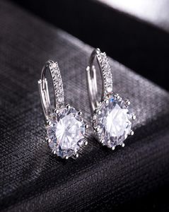 Boucles d'oreilles rondes en diamant de laboratoire pour femmes, 20ct, en Zircon, bijoux entiers, couleur argent S925, EH758652477