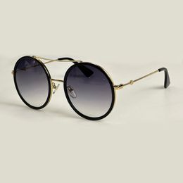 Mode lunettes de soleil rondes noir or métal cadre gris dégradé femmes été lunettes de soleil gafas de sol Sonnenbrille UV400 lunettes avec boîte