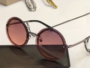 Mode ronde lunettes de soleil chaîne collier lunettes de soleil femmes mode lunettes de soleil nuances nouveau avec boîte