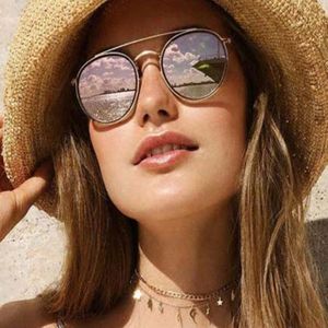 Gafas de sol redondas de moda Doble puente Mujeres Diseñador de lentes solares Menores de metal Ev400 Sombras con estuches para mujeres 301V