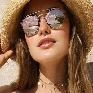 Fashion Round Sunglasses Double Bridge Femmes Designer Sun Gernes Men Metal Frame Eyewear UV400 Shades With Case for Dames 319r