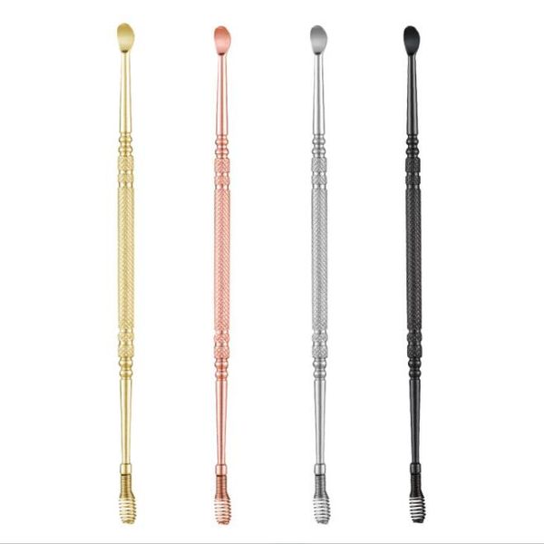 Cabeza doble Color dorado Espiral Earpick Limpieza Dab Dabber Accesorios para fumar Herramientas Cera para pipas de agua Plataformas petroleras Bongs 3 estilos