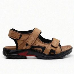 Mode Roxdia Nouvelles sandales respirantes sandales authentiques en cuir de chaussures de plage d'été hommes pantoufles chaussures causales plus taille 39 74d