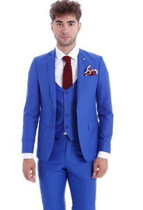 Mode Royal Blue Bruidegom Tuxedos Notch Revers Slim Fit Groomsman Bruiloft Tuxedos Heren Prom Jas Blazer 3 Stuk Suit (Jas + Broek + Tie + Vest) 22