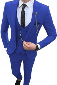 Mode Koninklijke Blauwe Bruidegom Tuxedos Piek Revers Groomsman Wedding Tuxedos Heren Prom Jacket Blazer 3 Stuk Suit (Jas + Broek + Tie + Vest) 32