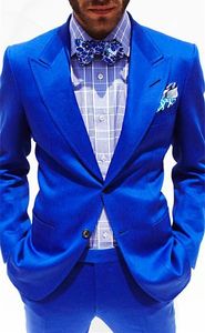 Moda Royal Blue Groom Tuxedos Pico Solapa Dos botones Hombres Traje de boda Hombres de alta calidad Business Prom Cena Blazer (Chaqueta + Pantalones + Corbata) 1193