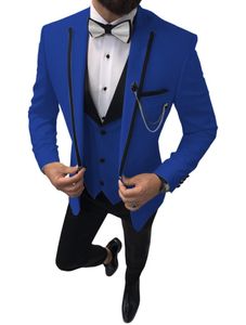 Mode Koninklijke Blauwe Bruidegom Tuxedos Piek Revers Groomsmen Mens Trouwjurk Uitstekende Man Jacket Blazer 3 Stuk Suit (Jas + Broek + Vest + Tie) 185