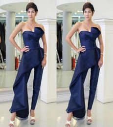 Fashion Royal Blue Pantsuit Prom Dresses strapless met overkruip avondjurken Vestidos de Fiesta Organza Party Cocktail Dress580762444