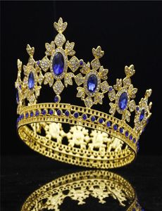 Mode Koninklijke Koning Bruiloft Kroon Bruid tiara's en Kronen Bruiloft Haar Sieraden Kristal Hoofdtooi Gouden Diadeem Optocht Bruids D1901111770316