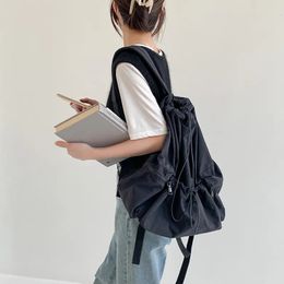 Mode froncé cordon sacs à dos pour femmes esthétique en Nylon tissu femmes sac à dos léger étudiants sac voyage femme sac 240112