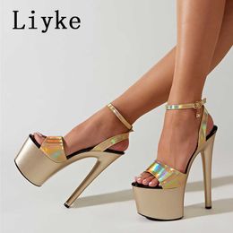 Fashion Runway Liyke Extreme Stiletto High Heels Sexy Sier Women Platform Sandalen Open Toe Buckle Strap Club S C