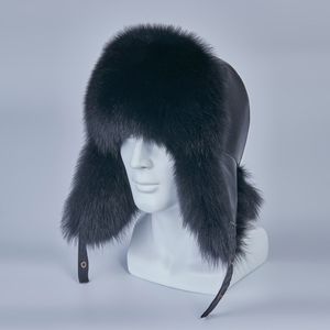 Mode-chapeaux ushanka russes en fourrure de raton laveur véritable chapeau de trappeur oreillette hommes véritable sr en cuir véritable casquette d'hiver russe H210