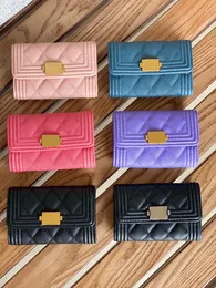 Portatarjetas clásicos de moda para mujer, bolso de diseñador de lujo de cuero de alta calidad, billetera con hebilla dorada y plateada con bo320M