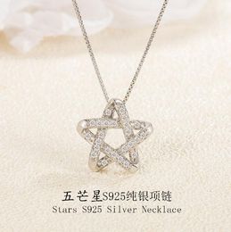 Moda S925 Plata Estrella de Cinco Puntas Collar Colgante de Lujo Cristal de Oro Collar de Diamantes de Imitación Joyería Sin Caja