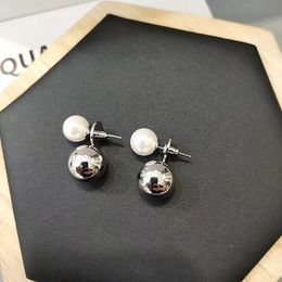 Boucles d'oreilles en forme de boule de métal argenté S925, bijoux en perles, tempérament féminin, en cuivre galvanisé, en vrac