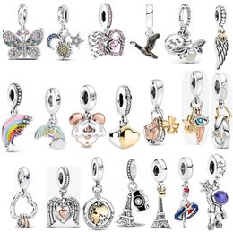 Breloques en argent Sterling s925, perles en vrac, perles de luxe, populaires, classiques, adaptées aux bracelets Pandora, pendentif papillon arc-en-ciel, bricolage, bijoux cadeau pour femmes