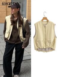 Mode Safari Stijl Vest Vrouwen Streetwear Mouwloze Trekkoord Bomberjack Vrouwelijke Herfst Oneck Zakken Dame Vest 240115