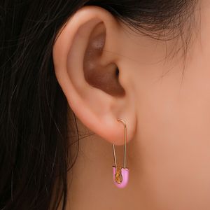 Mode épingle à nourrice multicolore trombone boucles d'oreilles pour femmes Punk gouttes d'huile or métal boucle d'oreille bijoux