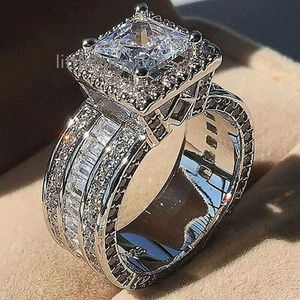 Ventes de mode Double couche imitation diamant bague en argent pour femmes mariée bague de fiançailles bijoux