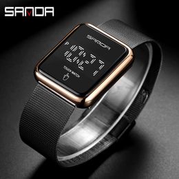 Mode Sanda Merk Heren Led Display Vierkant Touchscreen Digitale Horloges Waterdicht Buitensporten Horloge Relogio Masculino