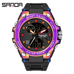 Mode Sanda Top marque coloré Led numérique Sport antichoc chronomètre horloge double temps affichage lumineux hommes heures cadeau montre