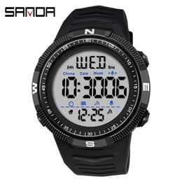 Fashion SANDA Top Brand Waterproof Men Watch Orologio da polso digitale luminoso multifunzionale Outdoor Sports Student Watches 6014