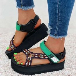 Plataforma de sandalias de moda zapatos para mujeres zapatillas de verano damas casual cuña gruesa gladiator gran tamaño 43 30bc