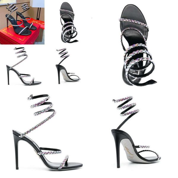 Sandales de mode Strass enveloppées Gao Xi Mariage Crystal Diamond Snake Designer High Talon 9,5 cm RC Cleo René Caovilla Femmes Chaussures avec Box35-43 Qualité d'origine