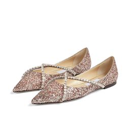 Sandalias de moda Mujer Ballet London GENEVI FLAT Punta estrecha Colorido Clastic Glitter Cross Crystal Tobillo Correa Embellecido Bailarina Sparkling Sandalia plana EU 35-42