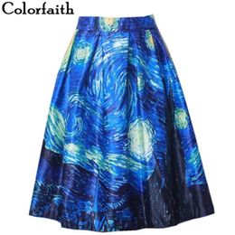 Mode Satin Femmes Vintage Van Gogh Ciel Étoilé Peinture À L'huile 3D Imprimer Jupe Taille Haute Rockabilly Tutu Rétro Puff Jupe SK057 210306