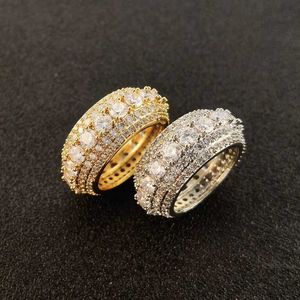 Fashion Selling Hiphop Luxury 18K Gold plaqué Unisexe Iced Out CZ Royal Lab Diamond Wedding Engagement Band anneau