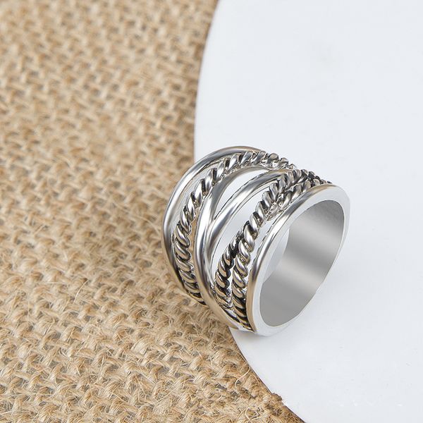 Diseñador senior de moda Joyería de plata de ley 925 clásica Anillo para hombres y mujeres Anillo DY Anillo trenzado tejido con cable Retro Regalo de cumpleaños en forma de X con caja