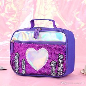 Fashion Sequin Kid Lunch Bag Aluminum Foil Thermal Insulated Lunch Bag Portable Outdoor Picnic Lunch Box Food Storage Tote Box WVT0809