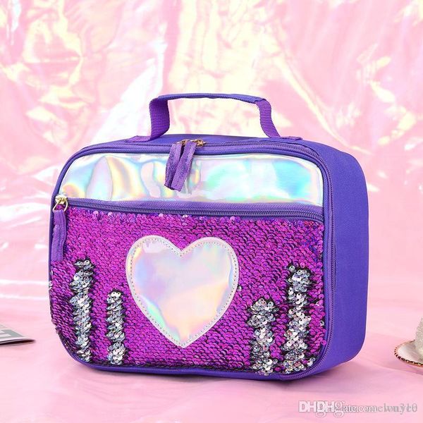 Mode Sequin Kid Lunch Bag Feuille d'aluminium Sac à lunch isolé thermique Portable pique-nique en plein air Boîte à lunch Boîte fourre-tout de stockage des aliments XVT0809