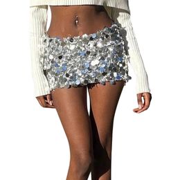 Mode Sequin taille basse Mini jupe pour les femmes été étincelle moulante jupes courtes soirée Clubwear jupes 240112