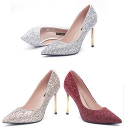 Chaussures de mariage à paillettes de mode 4 pouces talons hauts chaussures de mariée de créateur bout pointu fête bal femmes chaussures bordeaux or argent livraison gratuite