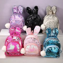 Mode paillettes sac à dos oreilles de lapin mignons sacs d'école pour filles fermeture éclair grande capacité sac à bandoulière princesse maternelle Mochila 240115