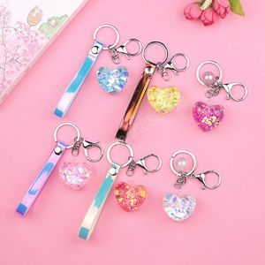 Llaveros de corazón de lentejuelas a la moda, llavero acrílico, anillos, colgante para teléfono móvil, bonitos llaveros de coche, accesorios para bolso, regalos