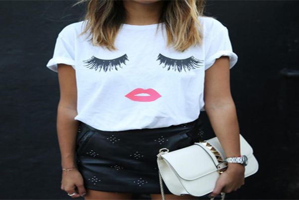 Fashion Sex Lip Eyelash Tshirts For Women Tops Plus Size Off What Black Crops Funny Print Short Slewe Tshirt5571726