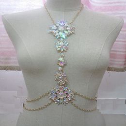 Mode- Sexy AB cristal chaînes de corps bijoux taille bikini plage chaînes de ventre harnais colliers pendentif en or accessoires de sable fema346H