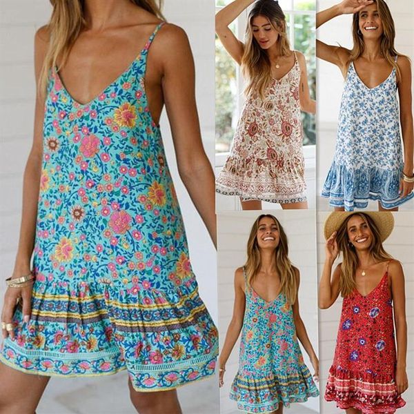 Moda sexy vestidos casuais feminino verão sem mangas festa à noite vestido de praia curto mini vestido boho vestido feminino j1905242379