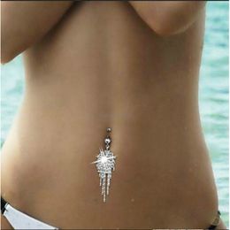 Mode sexy kristal doorboorde navel bell -knop ringen roestvrijstalen diamant tassel buikring voor dames mode sieraden