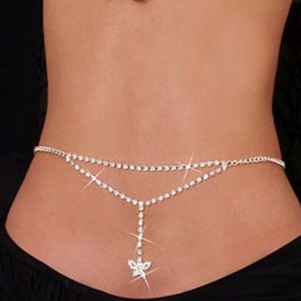 Mode Sexy Cristal Strass Papillon Ventre Chaîne Ceinture Bijoux De Corps pour Femmes Plage Bikini À La Mode Danse Taille Chaînes De Mariage Mariée Accessoires