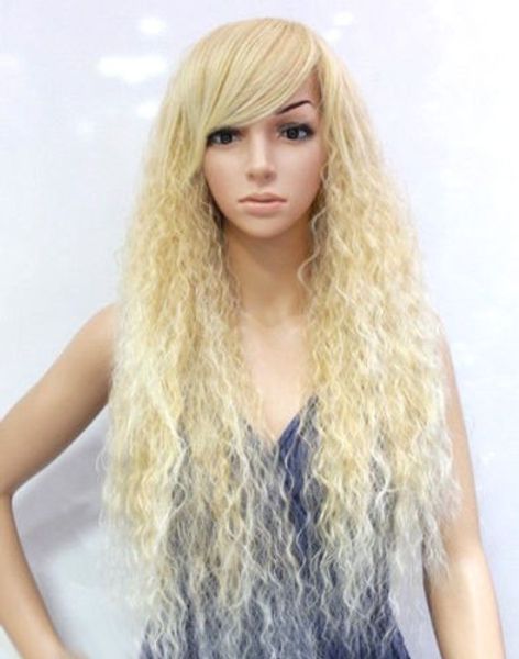 Fashion Sexy Long Blonde Small Wavy Women's Lady's Cosplay Hair Wig Perruques + Cap