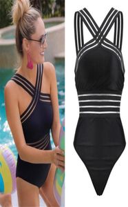 Mode Sexy Eendelig Badpak Vrouwen Hoge Hals Bandage Cross Terug Hals Monokini Zwart Badmode Vrouwen Badpakken Zwemmen S9327352