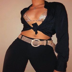 Fashion Sexy Sequins Women Belts Fashion Crystal 9 rangées de diamant élargis ceinture Femme Streetwear Beltes en métal Gold Silver Style 219k