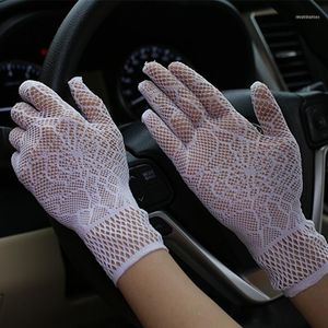 Mode Sexy été femme doigt complet crème solaire court dentelle gants femmes conduite toile d'araignée motif soleil Anti-UV noir C101