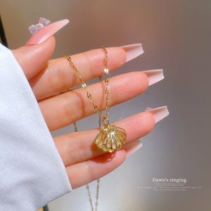 Collier de perles en coquillage plaqué or pour femme, chaîne de clavicule coréenne, bijoux de mariage exquis et tendance, en acier inoxydable 316L