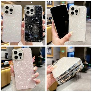 Fashion Shell Soft Imd Tpu Cases para iPhone 15 14 Plus 13 Pro Max 12 11 iPhone15 Crystal White Pink Black Rock Stone cromado cromado Teléfono móvil Piel de portada
